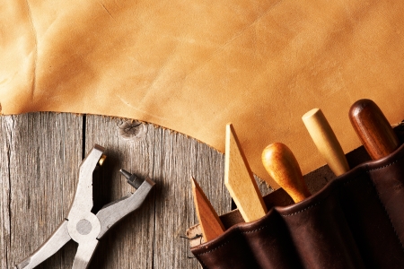 Leather crafting tools still lifeの写真素材