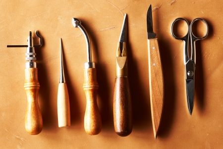 Leather crafting tools still lifeの写真素材