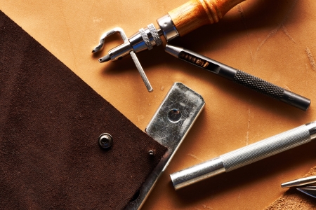 Leather crafting tools still lifeの写真素材