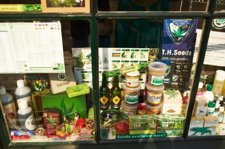 AMSTERDAM, NETHERLANDS - MARCH 31 2013: Amsterdam coffee shop showcase, March 31, 2013