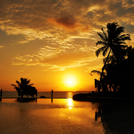 Beautiful sunset at Maldivian beachの写真素材