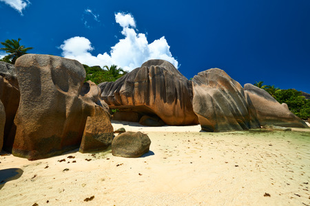 Beautiful beach at Seychelles, La Digue, Anse Source d'Argentの写真素材