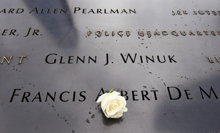 NEW YORK CITY - MARCH 31: New York 9/11 Memorial at World Trade Center Ground Zero on March 31, 2014. のeditorial素材