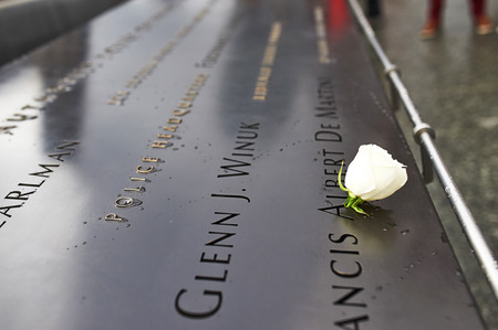 NEW YORK CITY - MARCH 31: New York 9/11 Memorial at World Trade Center Ground Zero on March 31, 2014. のeditorial素材