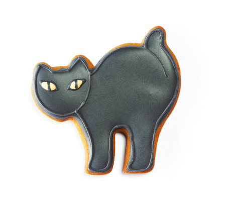 Halloween gingerbread cookie isolated on whiteの写真素材