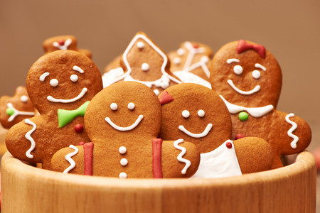 Christmas homemade gingerbread cookies on tableの写真素材