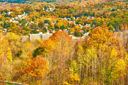 Autumn landscape with small town somewhere in New Englandの写真素材