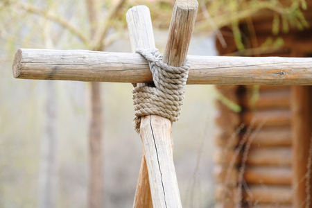 Wooded swing detail at backyard garden
