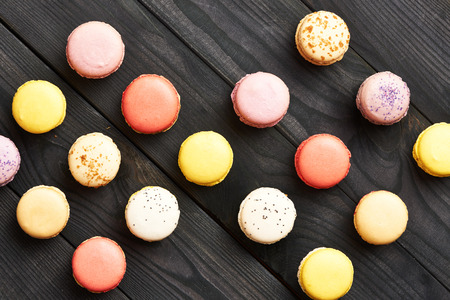 French delicious dessert macaroons on tableの写真素材