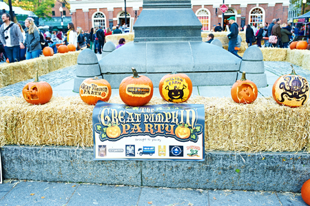 BOSTON, USA - OCTOBER 26: Great Pumpkin Party, halloween festival of creative pumpkins at street,  October 26 2014 in Boston, USAのeditorial素材