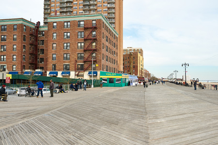 NEW YORK CITY - APRIL 1: Coney Island boardwalk, Brighton beach, Brooklyn, USA,  April 1 2014 in New York, USAのeditorial素材