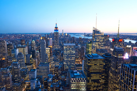 NEW YORK CITY - APRIL 1: Cityscape view of Manhattan, New York City, USA at night,  April 1 2014 in New York, USAのeditorial素材