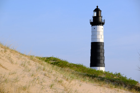 Big Sable Point Lighthouse in dunes, built in 1867, Lake Michigan, MI, USAの写真素材