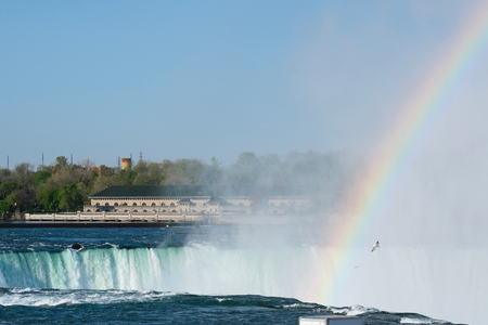 American side of Niagara Falls with rainbow, New York, USAの写真素材