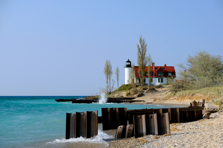 Point Betsie Lighthouse, built in 1858, Lake Michigan, MI, USAの写真素材