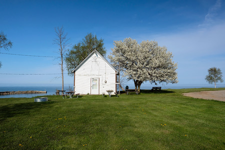 Lake shore at Pointe aux Barques, Lake Huron, Michigan, USAのeditorial素材