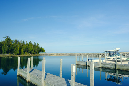 Jetty on Lake Huron at Presque Isle, MI, USAの写真素材