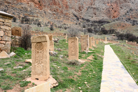 Sacred place at Ancient monastery Noravank in the mountains in Amaghu valley, Armenia. Was founded in 1205.の写真素材