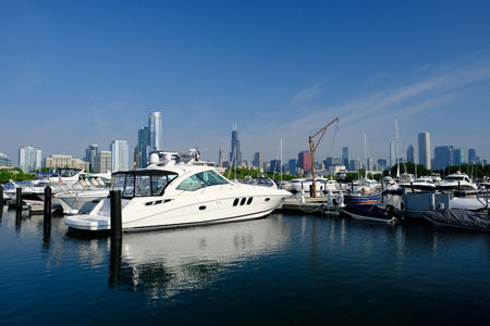 Chicago skyline in the morning with urban marina in front.の写真素材