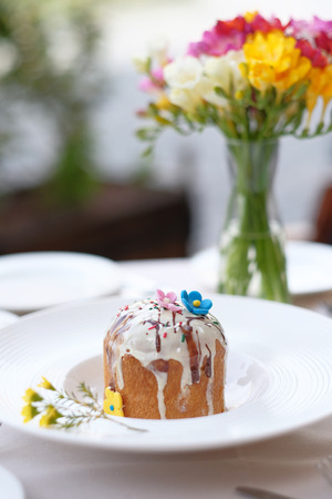 Traditional easter cake at restaurant outdoor table