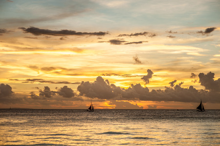 Beautiful sunset at Boracay beach, Philippines.の写真素材