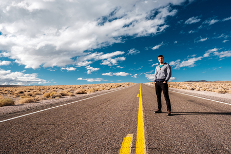 Man at open highway in California, USA.の写真素材