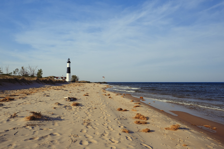 Big Sable Point Lighthouse in dunes, built in 1867, Lake Michigan, MI, USAの写真素材