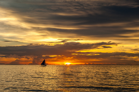 Beautiful sunset at Boracay beach, Philippines.の写真素材