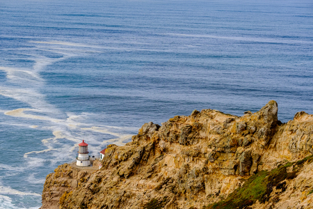 Point Reyes Lighthouse at Pacific coast, built in 1870, California, USAの写真素材