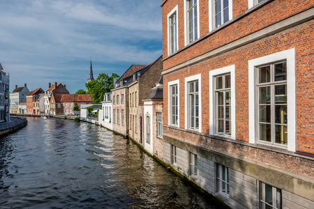 Bruges (Brugge) cityscape with water canal, Flanders, Belgiumの写真素材