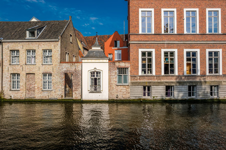 Bruges (Brugge) cityscape with water canal, Flanders, Belgiumの写真素材