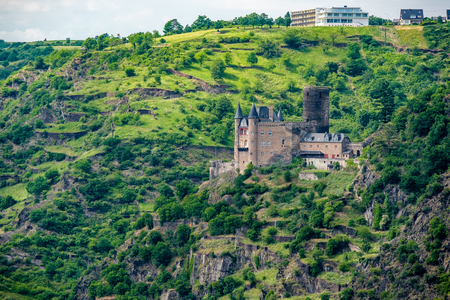 Katz Castle at Rhine Valley (Rhine Gorge) near St. Goarshausen, Germany. Built in 1371 and rebuilt in 1896.のeditorial素材