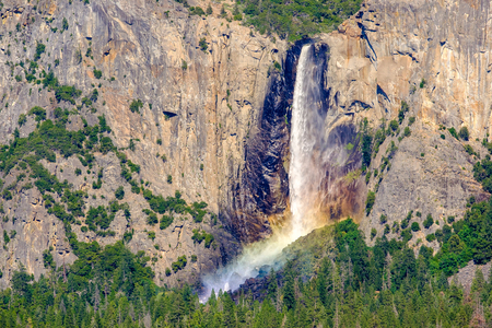 Yosemite National Park Valley summer landscape with Bridalveil Fall from Tunnel View. California, USA.の写真素材