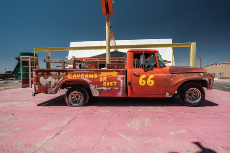 Old car near historic route 66 in California, USAのeditorial素材
