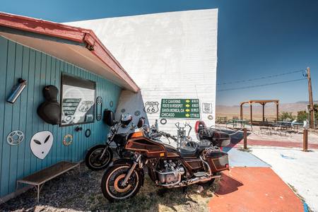 Old motorcycle near historic route 66 in California, USAのeditorial素材