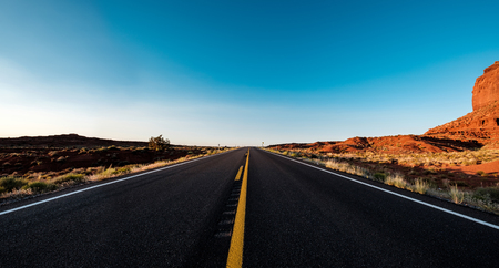 Empty scenic highway in Monument Valley, Arizona, USAの写真素材