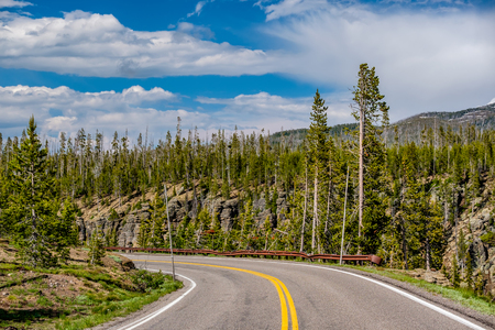Highway in Yellowstone National Park, Wyoming, USAの写真素材