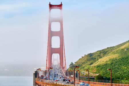 Golden Gate Bridge view at foggy morning, San Francisco, California, USAの写真素材