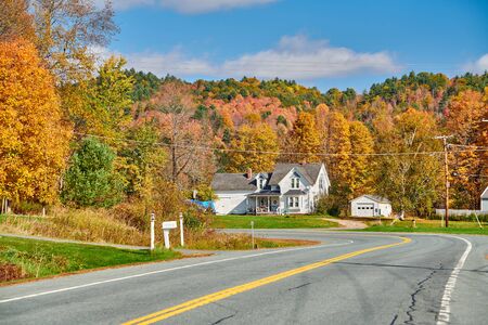 Highway at sunny autumn day in Vermont, USAの写真素材