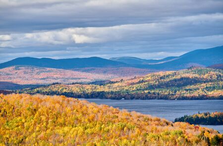 Mooselookmeguntic Lake at autumn view from Height of the Land viewpoint, Maine, USA.の写真素材