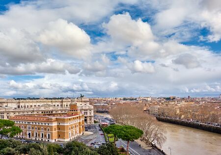 Rome skyline view from Castle of the Holy Angel (Castel Sant'Angelo) in Italyの写真素材