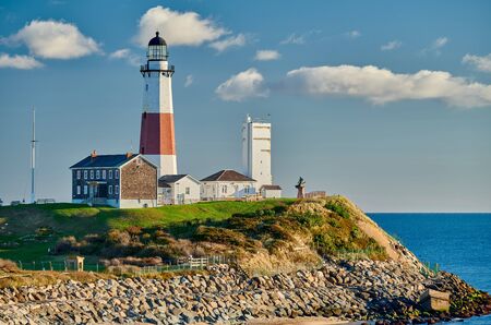 Montauk Lighthouse and beach, Long Island, New York, USA.の写真素材