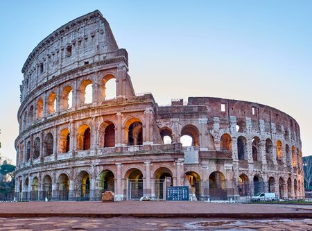 Colosseum at sunrise in Rome, Italyの写真素材