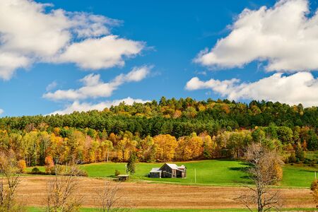 Autumn landscape with old house in Vermont, USA.の写真素材
