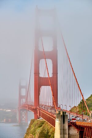 Golden Gate Bridge view at foggy morning, San Francisco, California, USAの写真素材