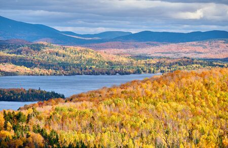 Mooselookmeguntic Lake at autumn view from Height of the Land viewpoint, Maine, USA.の写真素材