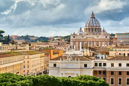 St. Peter's cathedral in Vatican view from Castle of the Holy Angel (Castel Sant'Angelo) in Rome, Italyの写真素材