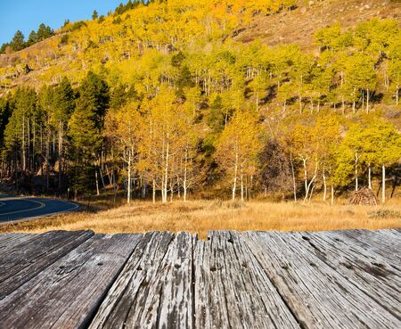 Highway at autumn sunny day in Rocky Mountain National Park. Colorado, USA.の写真素材