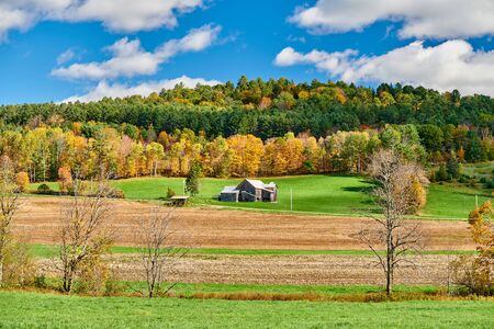 Autumn landscape with old house in Vermont, USA.の写真素材