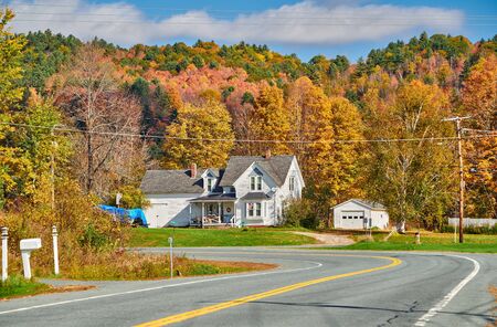Highway at sunny autumn day in Vermont, USAの写真素材
